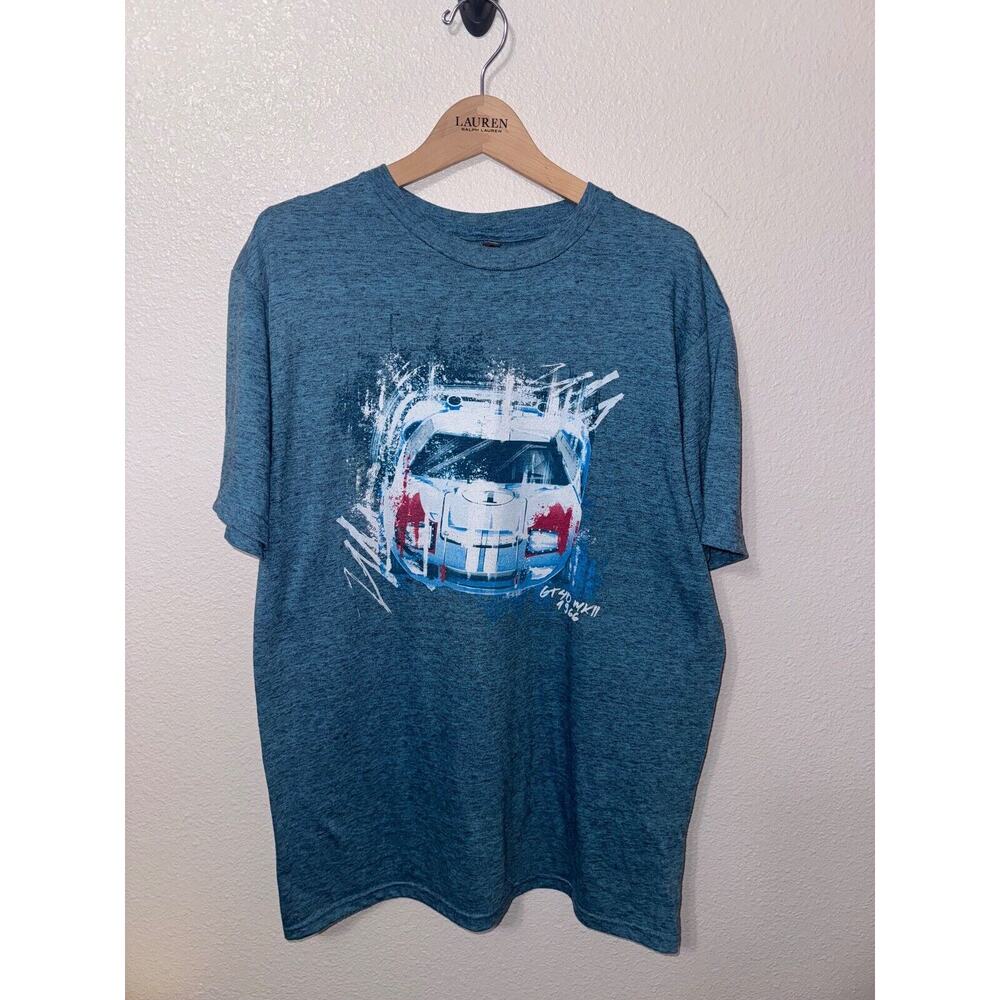 Ford GT40 Racing Car T-Shirt Size Medium Graphic Tee Blue Heather Vintage Style